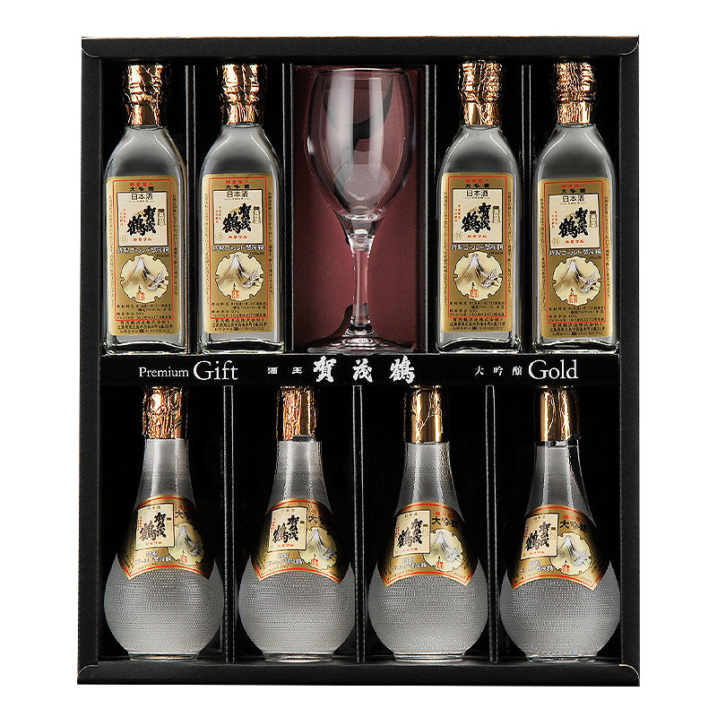 【 広島地酒 】賀茂鶴 ゴールド賀茂鶴《瓶180ml×8本、ワイングラスセット》