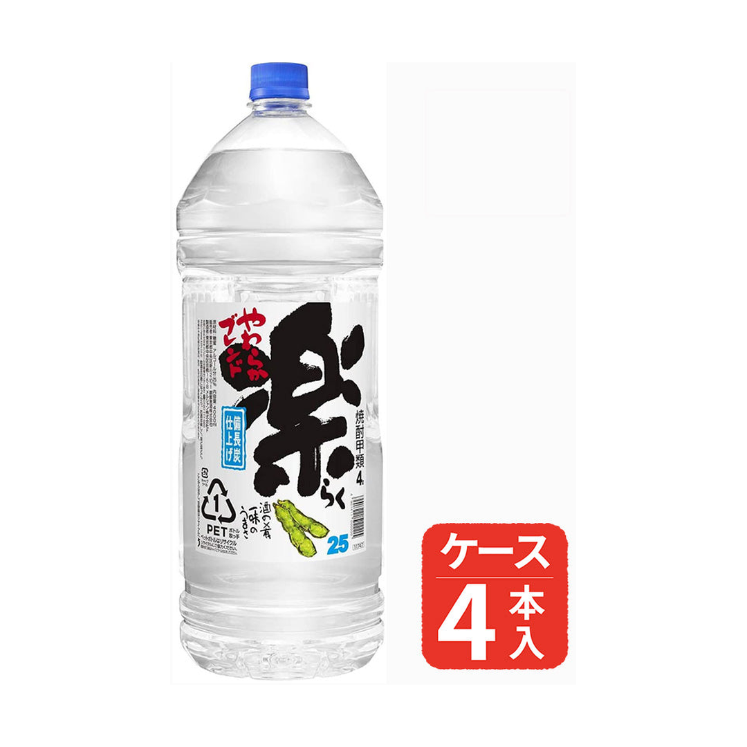 【大容量がお買得】　焼酎甲類　楽 ペット  25度 4000ml ×4本　(1ケース) 正面